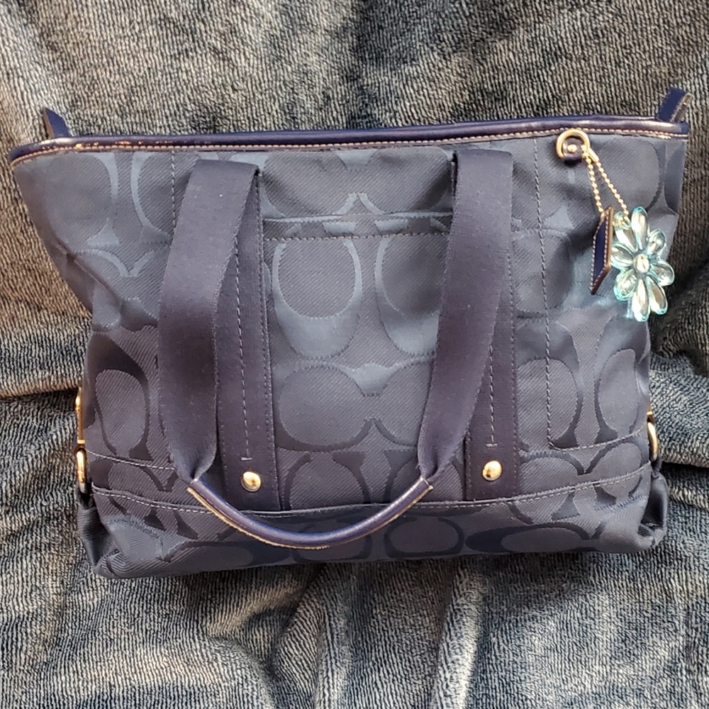 Coach Kyra Daisy Signature Purse Navy Blue, “C” pattern bag